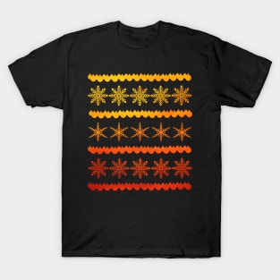 Red and Yellow Christmas Snowflake Design T-Shirt